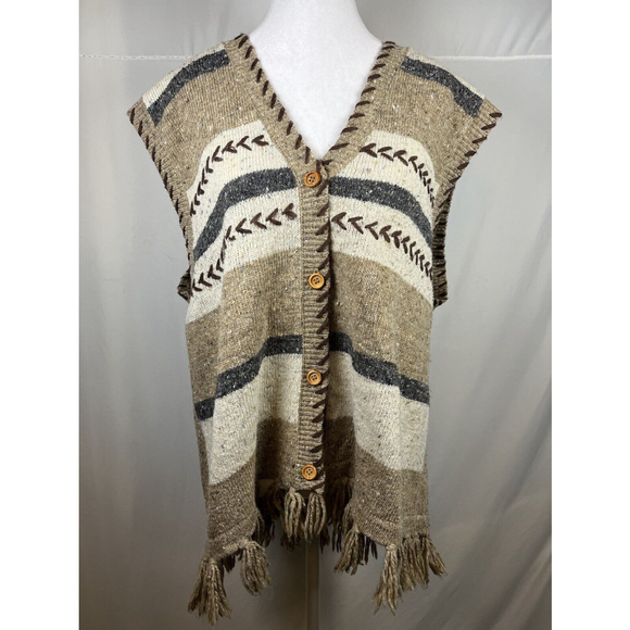 Vintage Westbound Sweater Vest Womens 1X Wool Blend Brown Tan Tasseled Button Up - Picture 6 of 15